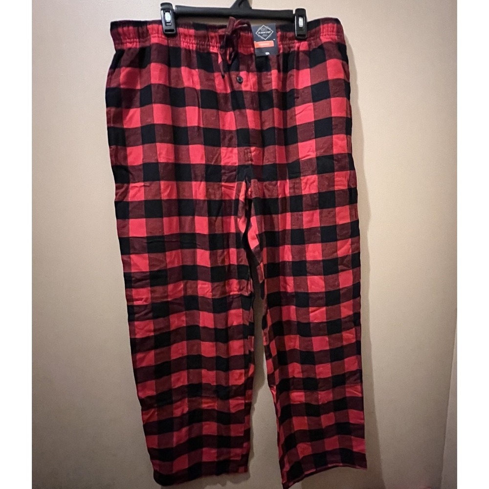 St. John's Bay Men's Buffalo Plaid Pajama Pants Red Black XL Drawstring Tartan